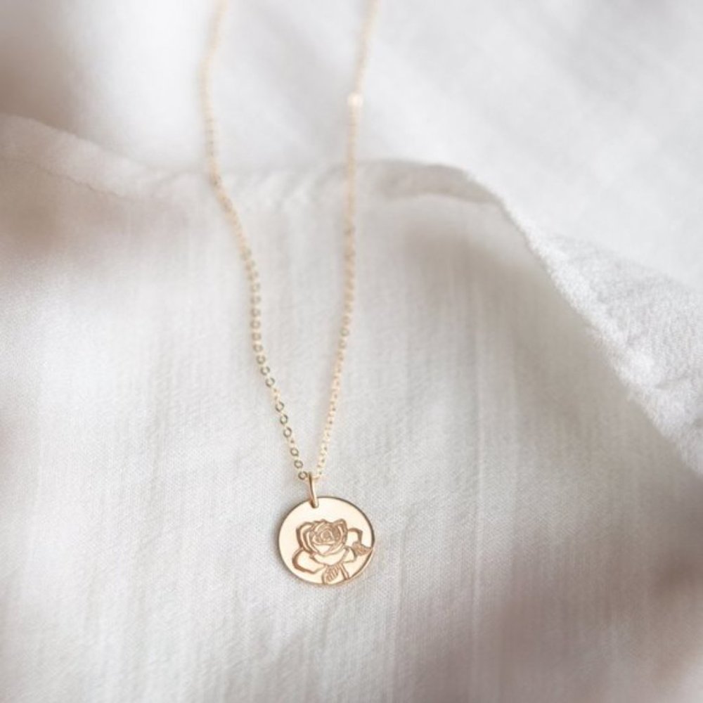 Rose June Birth Flower Engraved Cute Gift Necklace - Picture 1 of 16
